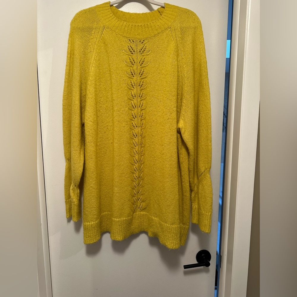 LOFT Mustard Yellow Knit Sweater with lovely details on chest and sleeves.